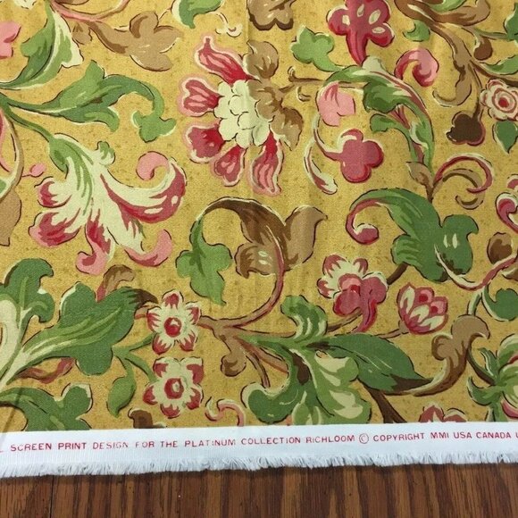 Richloom Platinum Collection Fabric 2 Yards 55W Gold Floral Scroll 23 Repeat VTG - Picture 3 of 9